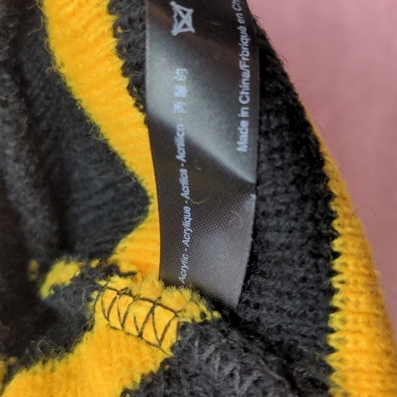 Petals and Peacocks Yellow and Black Bumblebee Stripe Knit Beanie Hat One Size - Picture 3 of 3